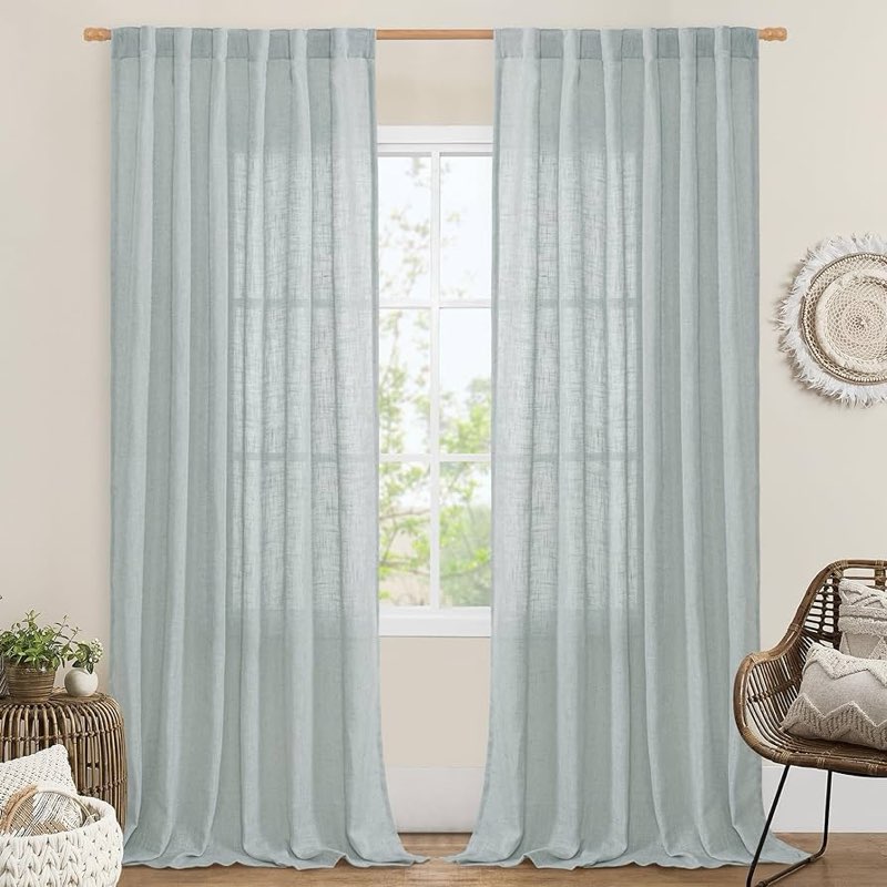lamit living room linen curtains - 90 inch, back tab & rod pocket, light filtering, burlap textured 