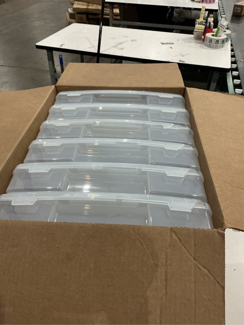 Condition photo showing Good Condition for iris usa fits 12" x 12" paper, 6-pack thick portable plastic scrapbook paper storage cases organizers with built-in handle for art craft supplies yarn file documents toys, rounded corner - clear clear 6-pack