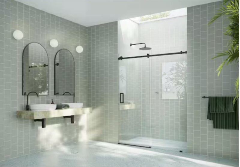60 in. W x 78 in. H Sliding Frameless Shower Door with Square Hardware in Matte Black