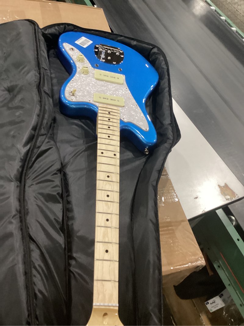 Condition photo showing As Is for NOT TESTED Monoprice Indio Series, 6-String Offset DLX Plus Alder Electric Guitar - Right Handed, With Gig Bag, Blue, OS40