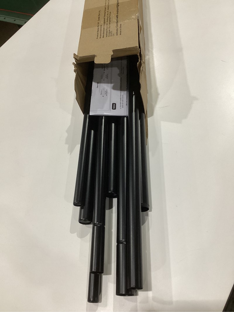 Condition photo showing As Is for kamanina 1 inch double curtain rods 66 to 120 inches (5.5-10 feet), heavy duty adjustable double curtain rod for windows, black drapery rods with end caps black 66-120"