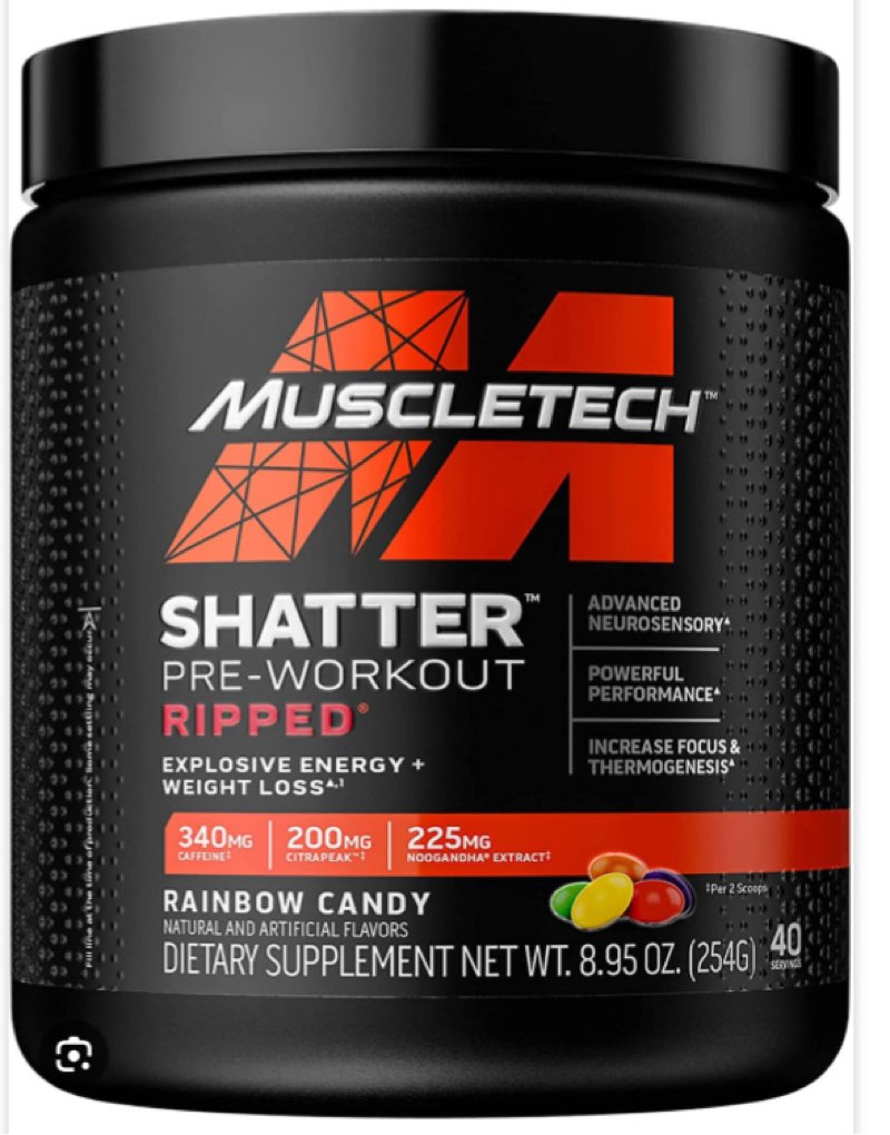 (BBD: 11/07/2025)Pre Workout + Weight Loss | MuscleTech Shatter Ripped Pre-Workout | Pre Workout for Men & Women | PreWorkout Energy Powder Drink Mix | Energy + Weight Loss Formula | Rainbow Candy (40 Servings) 40 Servings (Pack of 1) Rainbow Fruit Candy
