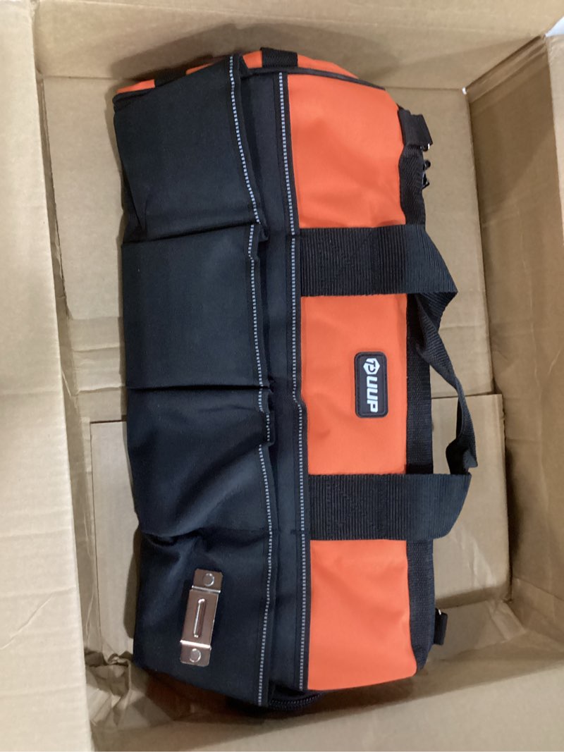 Condition photo showing Good Condition for Heavy Duty Tool Bag 18-Inch, 16-Pocket Portable Soft Tool Box Organizer Storage, Handle Tactical Carry Tote Empty Toolbox with Large Zipper, Father Day Dad Men Gift for Mechanic Engineer, Orange Orange 18 Inch