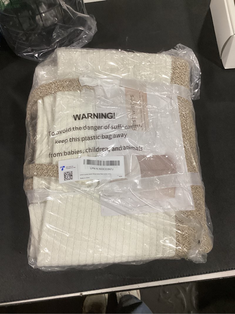 Condition photo showing New/Like New for Laundry Basket,Woven Cotton Rope Laundry Hamper,Versatile Storage for Dirty Clothes,Baby Toys,and Blankets in Bathroom, Nursery,and Living Room (Brown, 60L) 60L Brown