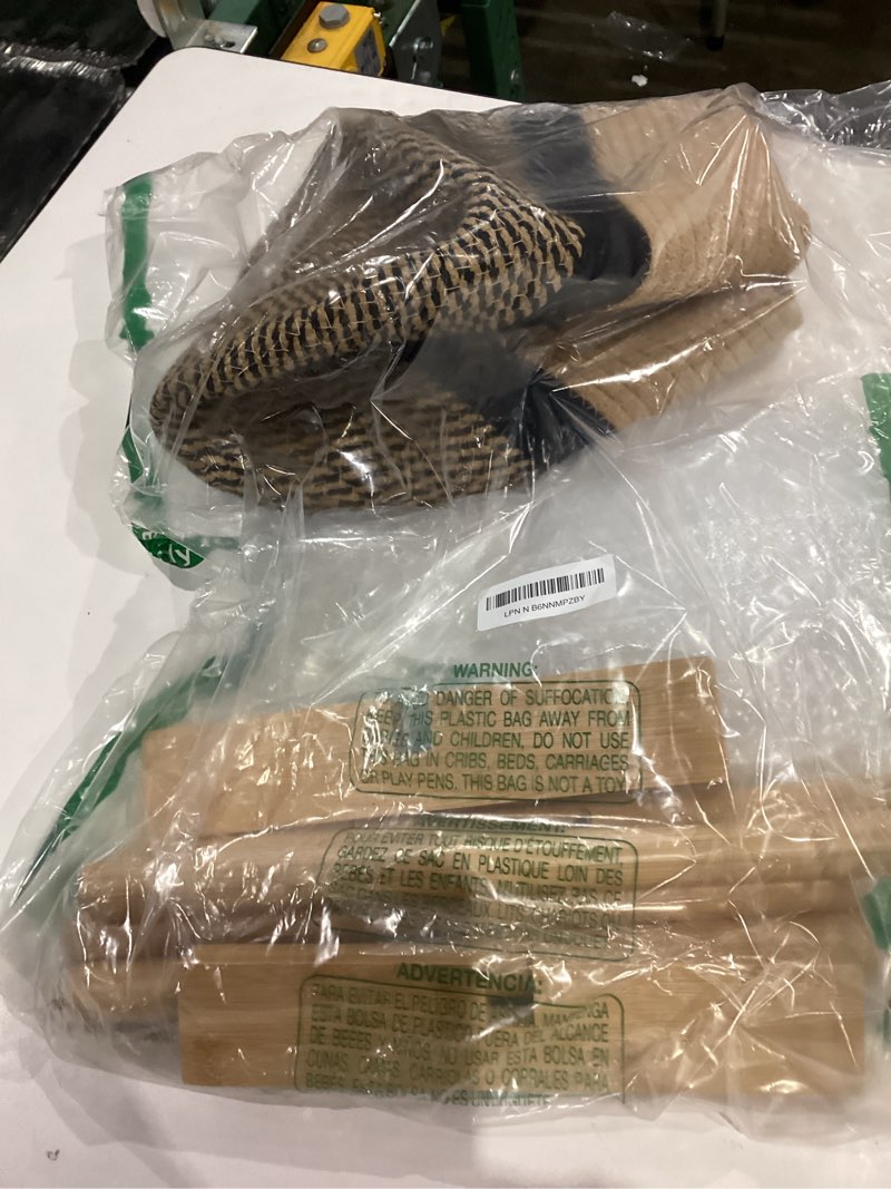 Condition photo showing Good Condition for plant basket with stand indoor planter pot holder sturdy jute rope modern woven basket, cotton rope woven pot with bamboo stand(10 inch,black and beige stripes) 10 inch black and beige stripes