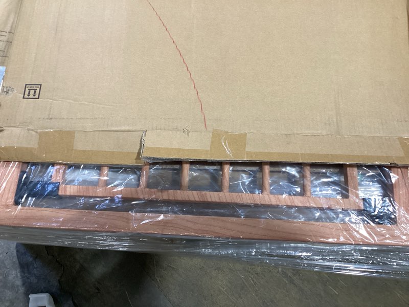 Condition photo showing New/Like New for BABELIO 29-48" Metal Baby Gate with Brown Wood Pattern, Auto Close Dog Gate PressGuard P7 for The House, Stairs and Doorways, Pressure Mounted Pet Gate with Door, Safety Gate for Child and Pets Brown Wood Pattern 30"Tall 29"-48" Wide