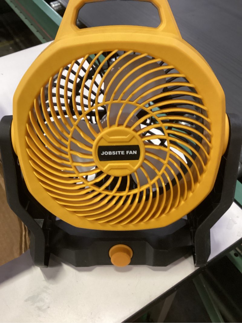 Condition photo showing Good Condition for Battery Powered Fan Compatible with Dewalt 20V Max Battery with AC Adapter (No Battery) Up to 650CFM, Variable Speed, Low Noise 30dB, Portable Cordless Fan for Camping, Jobsite Yellow (Compatible with Dewalt 20V MAX Battery)