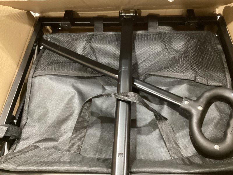 Condition photo showing As Is for amazon basics collapsible folding heavy duty utility wagon for outdoor sports, 265 pounds weight capacity, camping, garden, and shopping, 27.6 x 40.9 x 20 inches, black