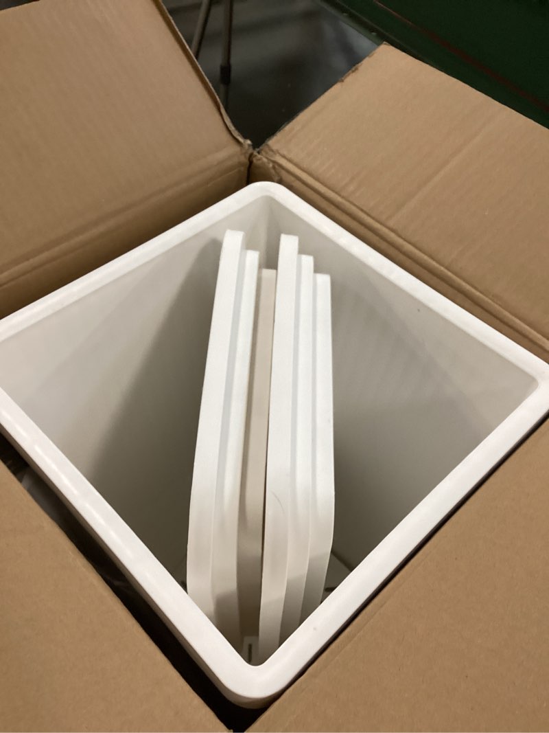 Condition photo showing As Is for Set of 2 Large Tall Planter for Indoor or Outdoor 24” Flower Pots Tapered Tall Planters with Tray for Porch, Patio, Backyard, Large Planters for Outdoor Indoor Plant White 24”