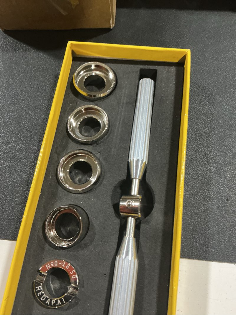 Condition photo showing Good Condition for uxcell 5537 Watch Case Opener Dies Set, Alloy Steel Watch Back Cover Remover Repair Accessory with Wrench for Watch Repair Watchmaker, Silver