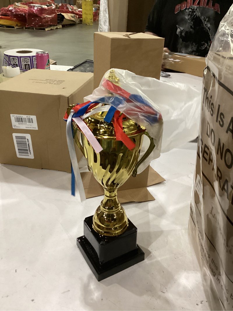 Condition photo showing New/Like New for inbagi 4 pcs large trophy cup 14 inch gold trophy award adult winner trophies soccer party favors for golf sports basketball league team tournaments festival party game favors