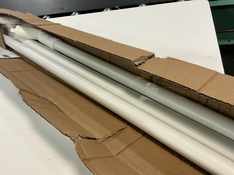 Condition photo showing As Is for white tension curtain rod 51-165in, long adjustable tension rods no drilling for window or bathroom, outdoor curtain rods for patio, easy to install, never rust, rod diameter 1.26 inches-white white 51''-165''