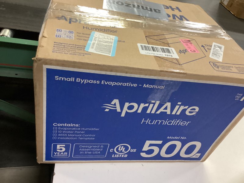 Condition photo showing New/Like New for AprilAire 500M 12-gal. Whole-House Small Bypass Evaporative Humidifier with Manual Control for up to 3,600 sq. ft. + AprilAire Model 5843 Humidifier Installation Kit Humidifier + Installation Kit