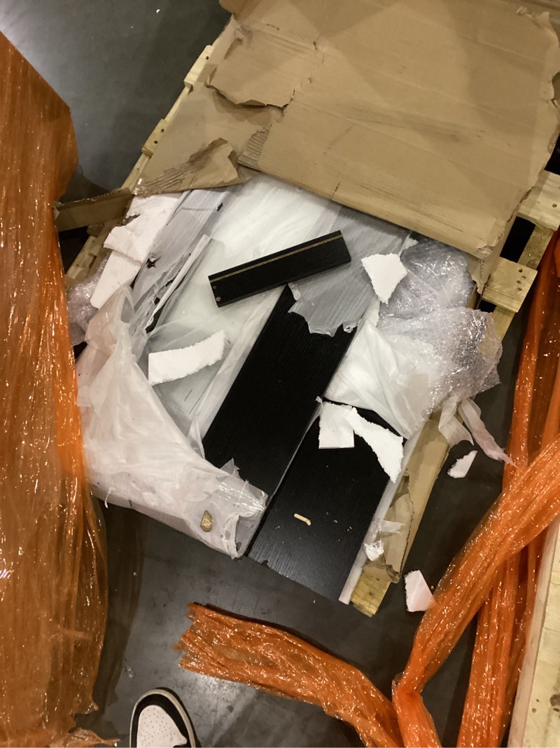 Condition photo showing As Is for DWVO Black Vanity Desk with Mirror: Makeup Table with Power Outlets & 8 Drawers 3-Mode LED Mirror, Storage Stool for Dressing Room Dark Black Large