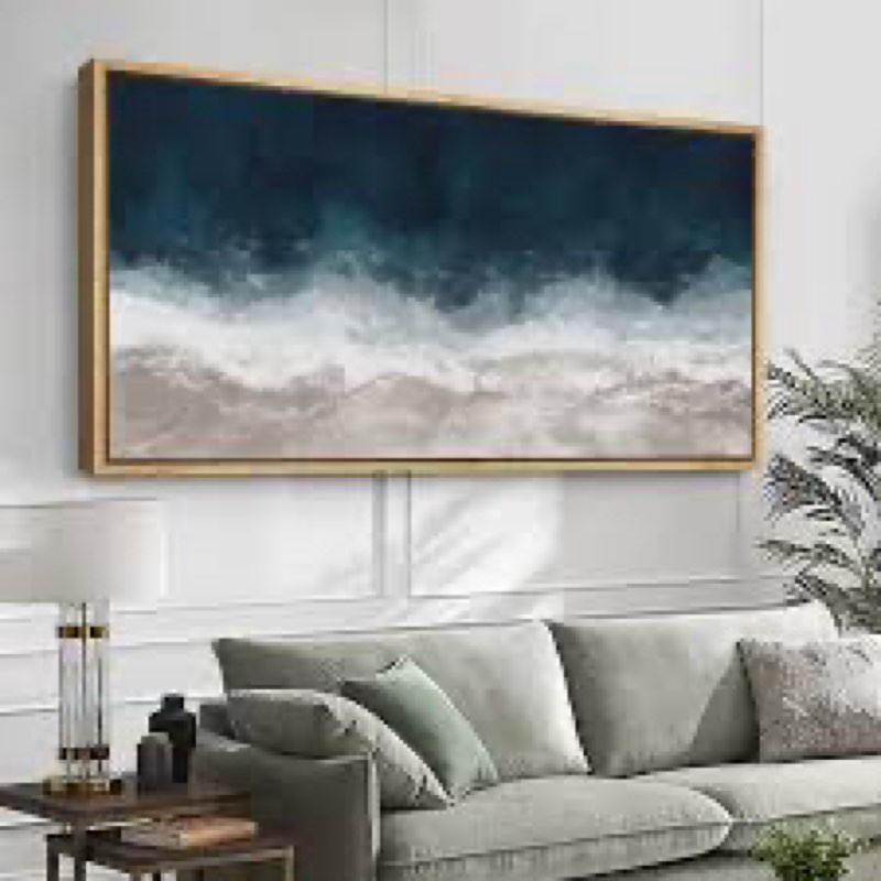 Navy Blue Ocean Waves On The Beach Extra Large Framed Wall Art Oversized Canvas Print