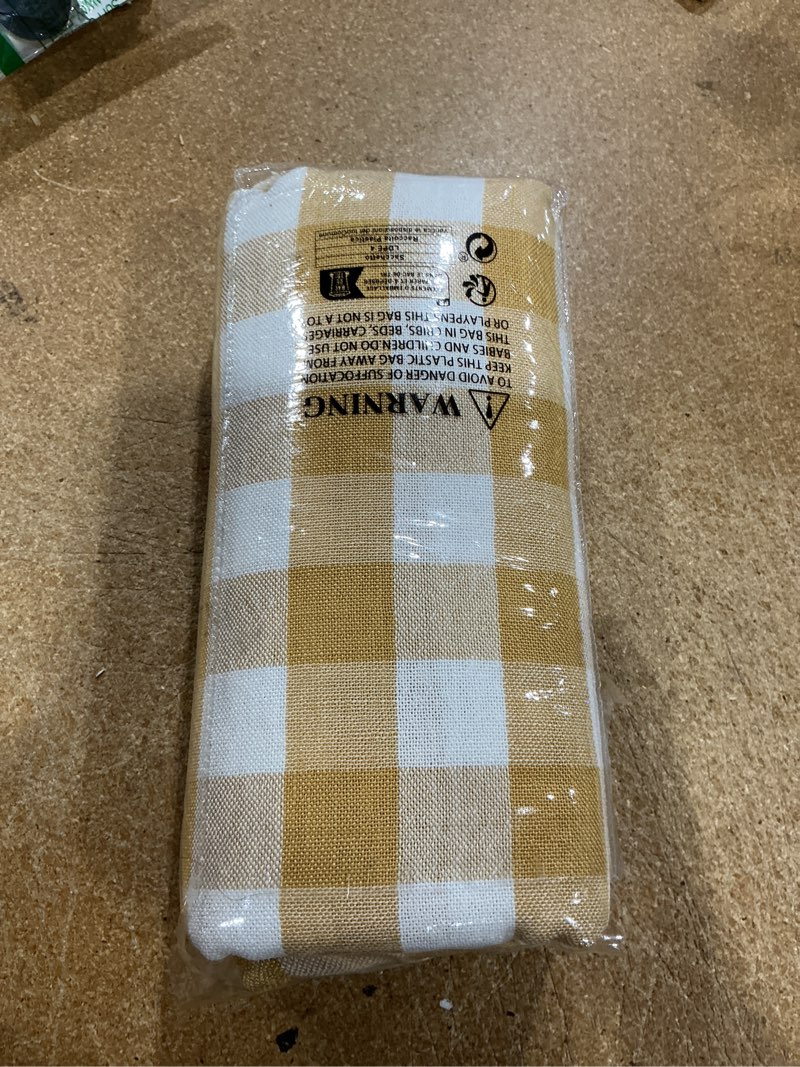 Condition photo showing Good Condition for softalker checkered tablecloth rectangle, outdoor linen cotton gingham table cloth with tassel, heavy duty wrinkle free buffalo plaid table cover for kitchen dining summer party - 55 x 84 inch, yellow yellow plaid 55" x 84" (rectangular)