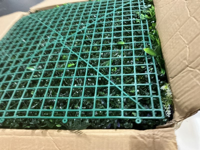 Condition photo showing Good Condition for Grass Wall Panels 20"x20", 12 Pack Greenery Backdrop with UV Protection, Artificial Boxwood Panels for Privacy Fence Screen Outdoor Indoor Wedding Decor Garden Backyard 12-PACK