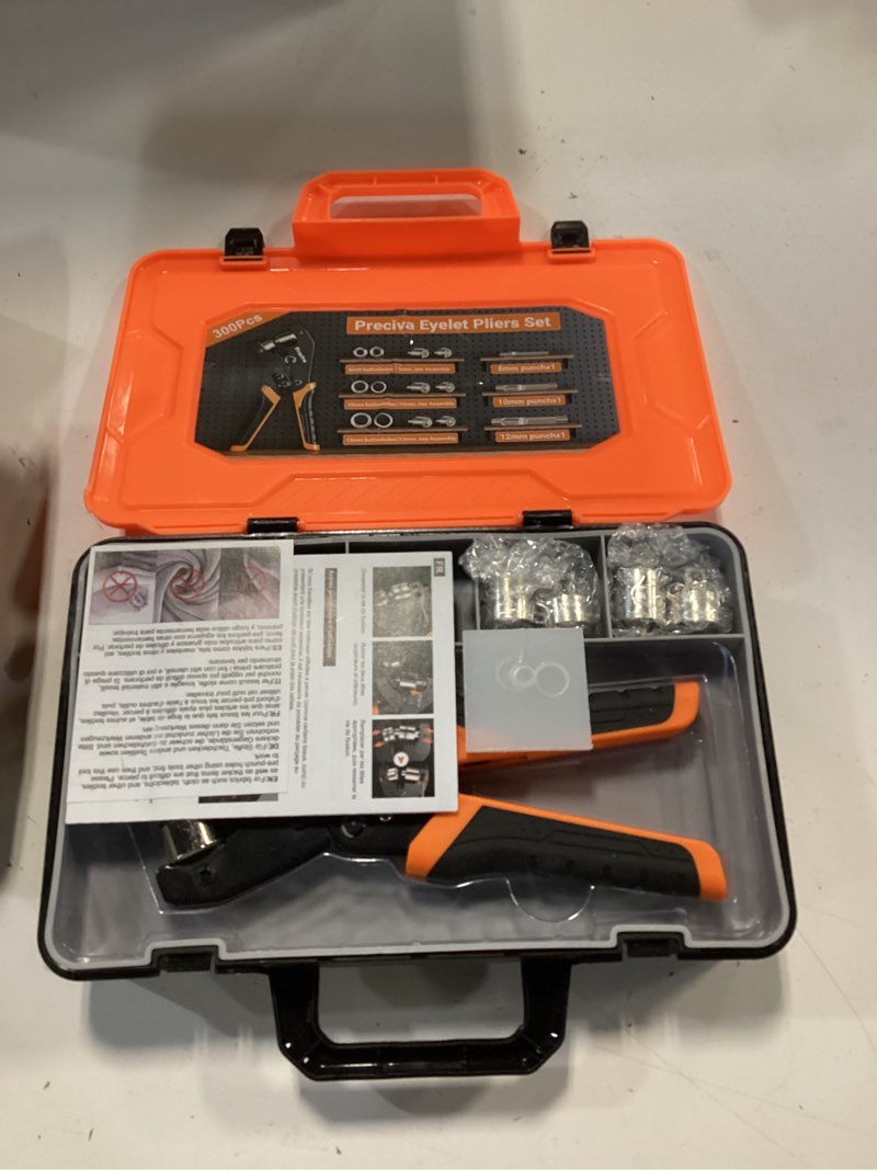Condition photo showing New/Like New for preciva 3-size grommet tool kit - 1/2" 1/4" 3/8" hole punch & eyelet setting tool with 300pcs grommets | handheld eyelet plier for tarps, tents, canvas, vinyl & leather crafting