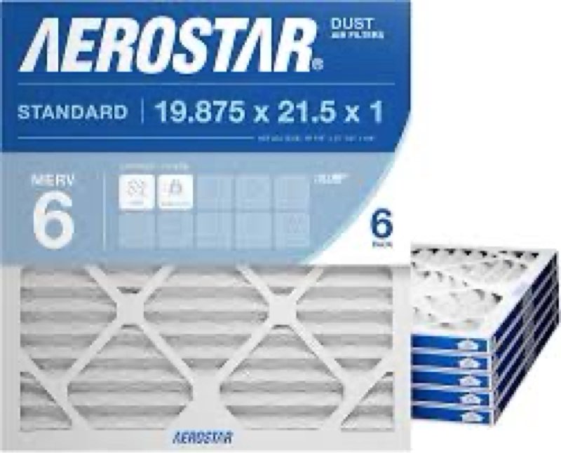 Aerostar 19 7/8 x 21 1/2 x 1 MERV 6 Pleated Air Filter, AC Furnace Air Filter, 6 Pack (Actual Size: 