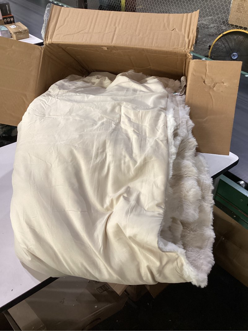 Condition photo showing As Is for **similar to stock photo**horimote home luxury plush faux fur blanket, long pile white throw blanket, super warm, soft, cozy faux fur throws for couch bed sofa, aesthetic home room decor throw, 50\" x 60\" cream 50?×60?