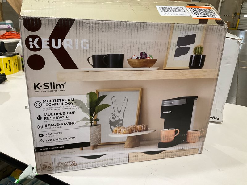 Condition photo showing As Is for Keurig K-Slim Single Serve K-Cup Pod Coffee Maker, Multistream Technology, 3 Brew Sizes, Slim and Sleek Design, 46oz Removable Reservoir, Black