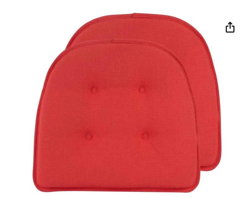 klear vu omega non-slip chair cushions, assembled in usa, u-shaped skid-proof seat pads for dining room, kitchen, office, 15"x16" 2 pack solid coral 2 count
