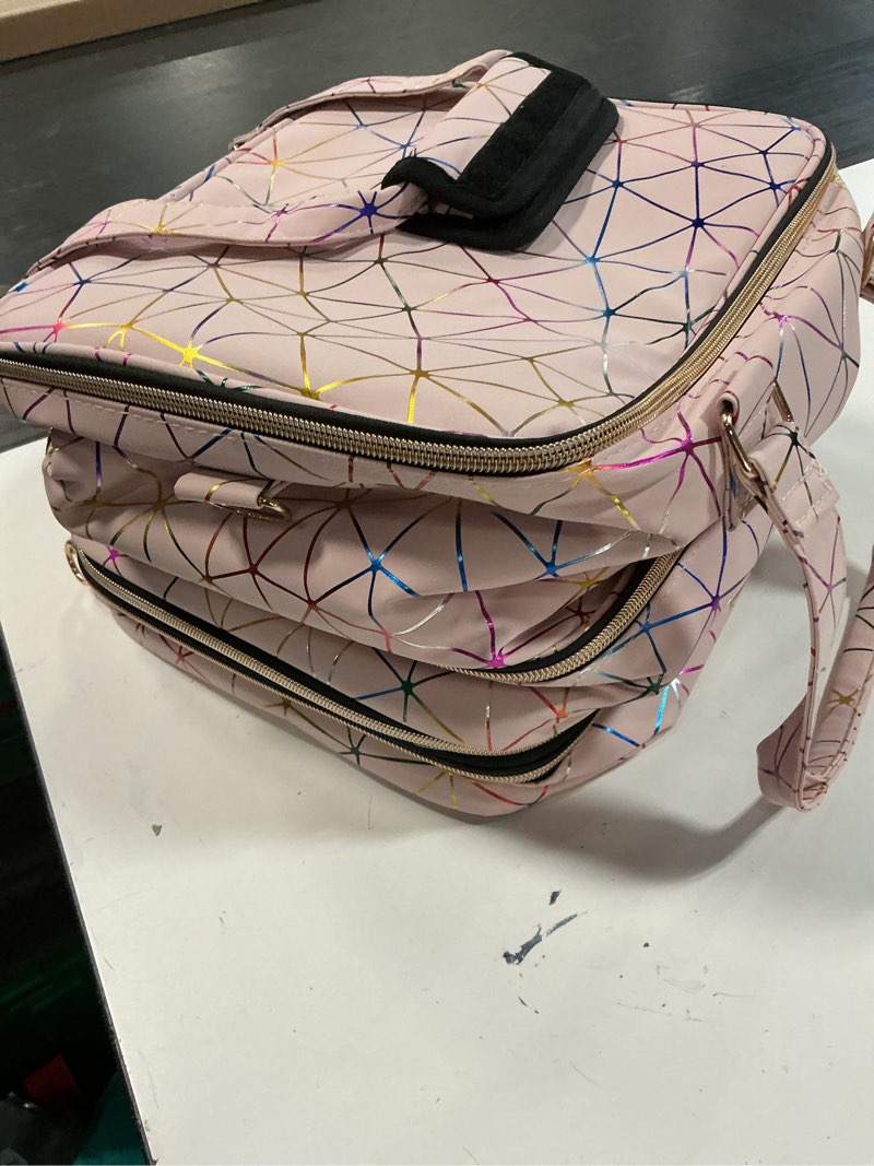 Condition photo showing Good Condition for nail polish organizer bag holds 126 bottles (15ml/0.5fl.oz)& nail lamp, 3 layers detachable nail kit storage case pu leather, large travel nail supplies shoulder bag for manicure tools (pink) pink xl large-126 bottles