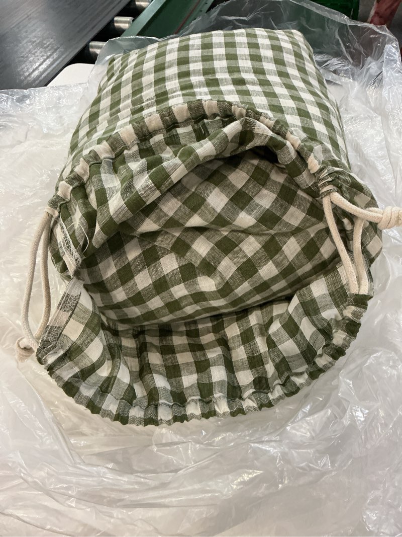 Condition photo showing Good Condition for european linen gingham sheet set, queen, olive