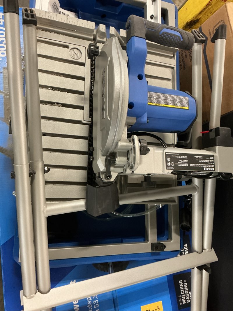 Condition photo showing As Is for bk 7-in sling tile sab kobalt 10 -amp 7-in -blade wet sliding table tile saw with stand