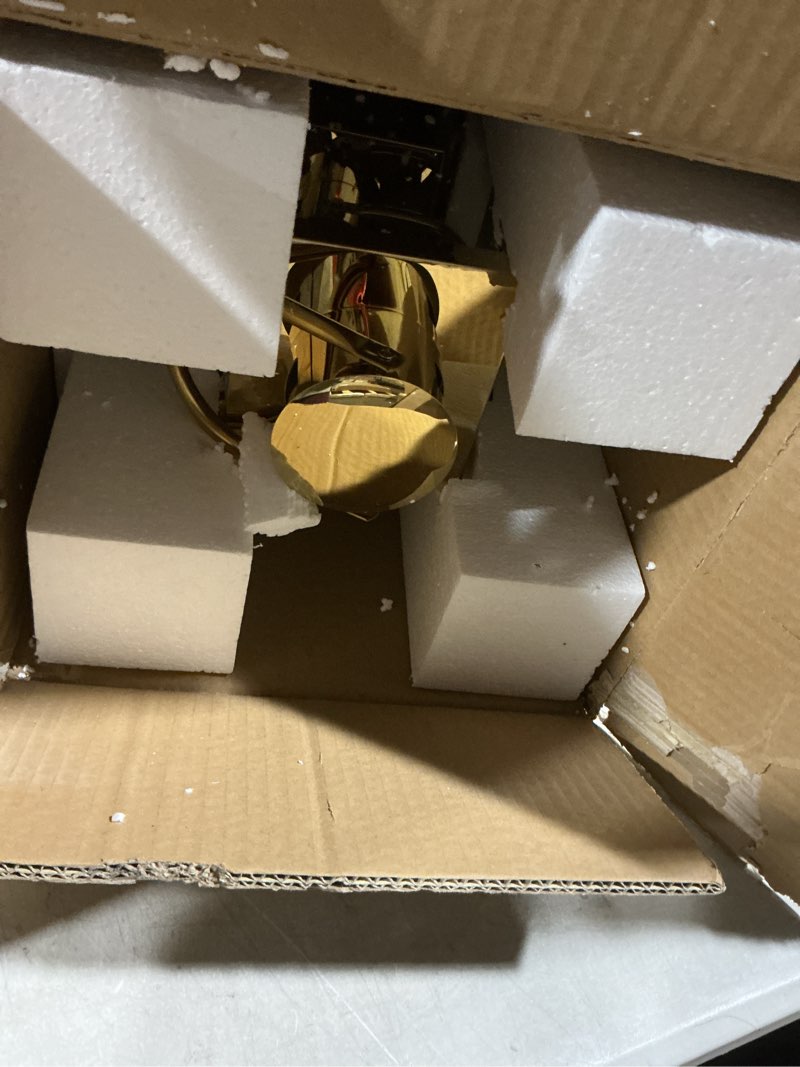 Condition photo showing As Is for TRIROCKS Set of 3 Stainless Steel Candle Lantern 11/16/21''H Metal Outdoor Candle Holder Decorative Hanging Lantern with Tempered Glass for Home Living Room Parties Event Indoor Outdoor(Gold Triangle)