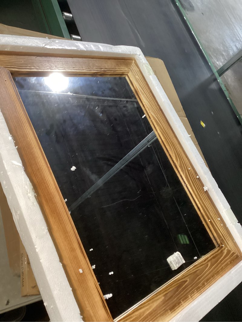 Condition photo showing Good Condition for cogood farmhouse barn door mirror - 21 x 30 rustic wood framed wall mirror for bathroom, living room, entryway wall decor (brown)