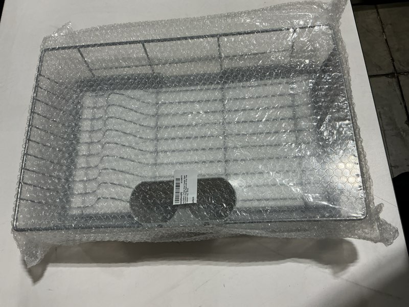 Condition photo showing Good Condition for home basics 3 piece vinyl coated steel dish drainer drying rack with drip tray and utensil cup, silver