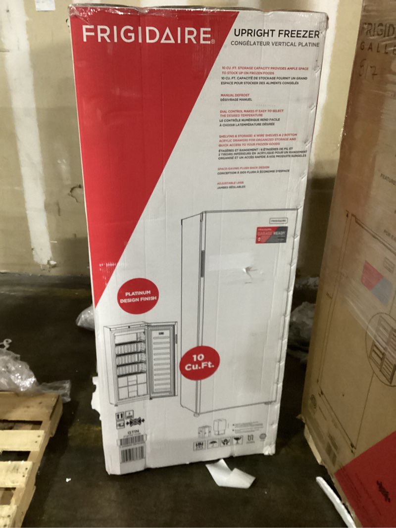 Condition photo showing Good Condition for Frigidaire 10 Cu. Ft. Upright Convertible Fridge/Freezer, Reversible Door, Removable Glass Shelves, Adjustable Controls, Platinum Finish 10 cu ft