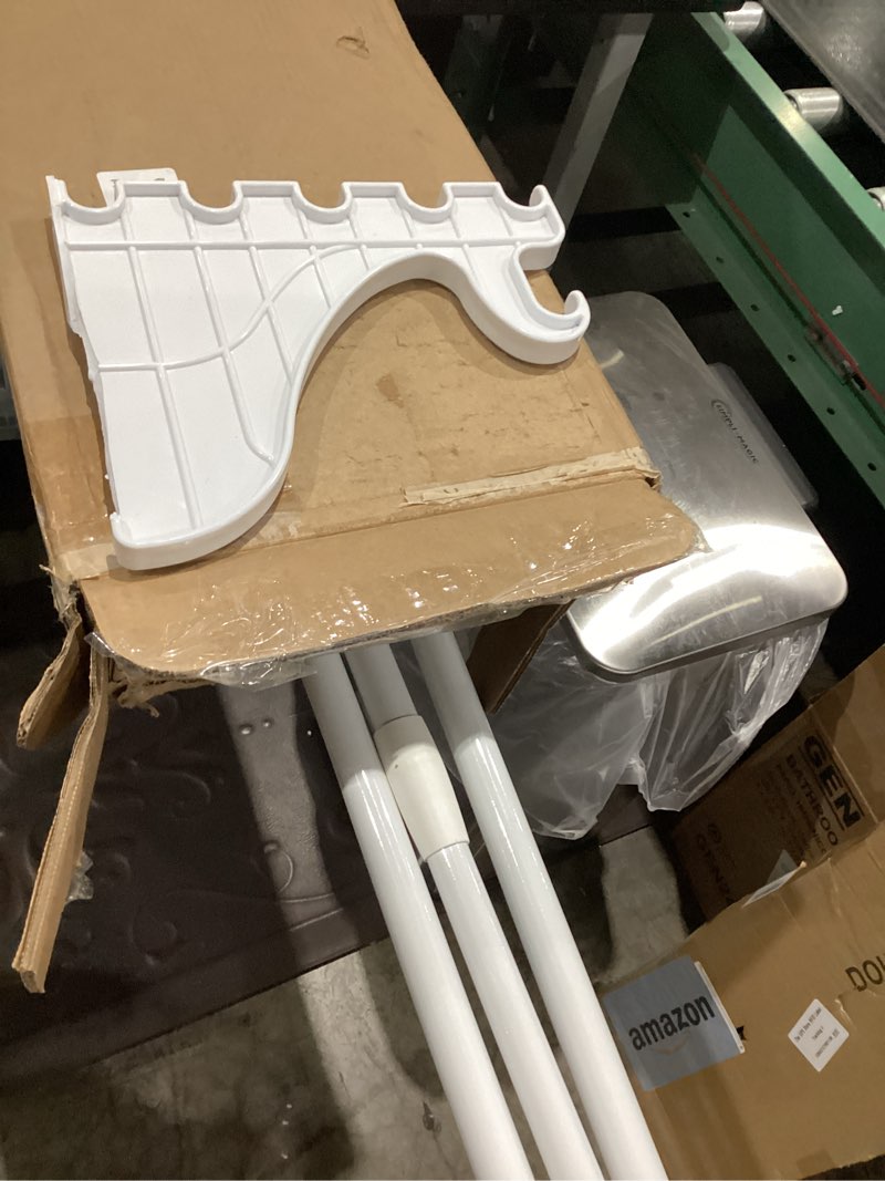 Condition photo showing As Is for broken )))ez shelf - white expandable 65.3” to 120” closet rod and shelf - 200 lbs. capacity – quick - install