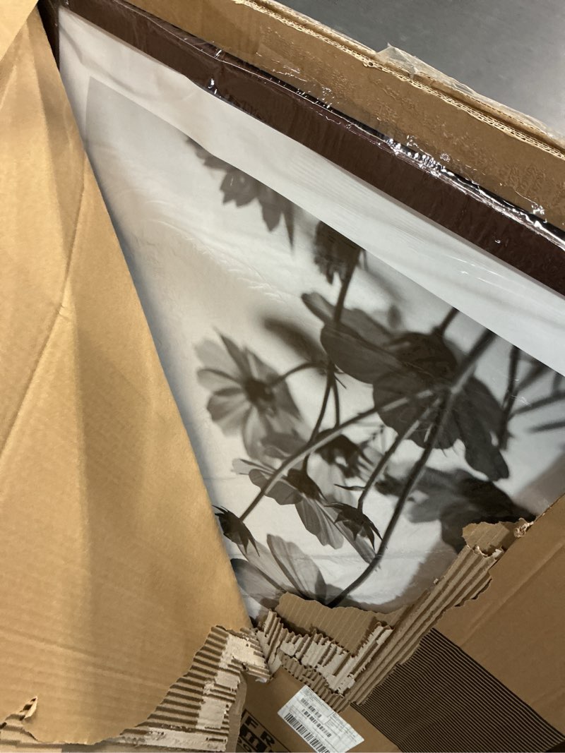 Condition photo showing As Is for similar americanflat 28x28 poster frame in walnut - composite wood with polished plexiglass - horizontal and vertical formats for wall with included hanging hardware walnut 28x28 frame