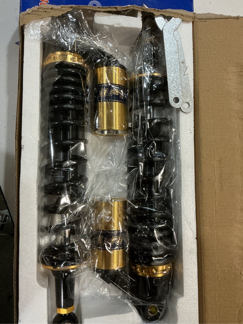 Condition photo showing Good Condition for 15.7" 400mm motorcycle shocks air shock absorbers, atv shock absorbers suspension universal for honda for suzuki for yamaha for kawasaki atv go kart quad dirt sport bikes black & gold 400mm black gold