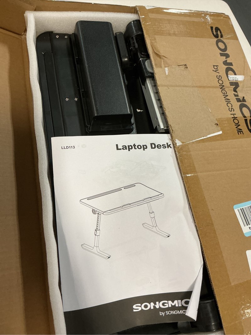 Condition photo showing Good Condition for similar bed laptop desk, foldable bed desk for laptop, 15.7 x 22 inches large desktop, 120° stepless tilt, adjustable height, cup holder, tray, portable bed sofa table, ink black ulld113bc01 abs+mdf +aluminum ink black
