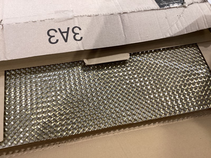 Condition photo showing Good Condition for carligo stainless steel golden decorative mesh sheet (12"x24"/30x60cm) - 5x5mm square openings, titanium plated metal panel for cabinet doors, furniture grille, vent cover, diy craft projects (2-pack) 12"x24" golden 2