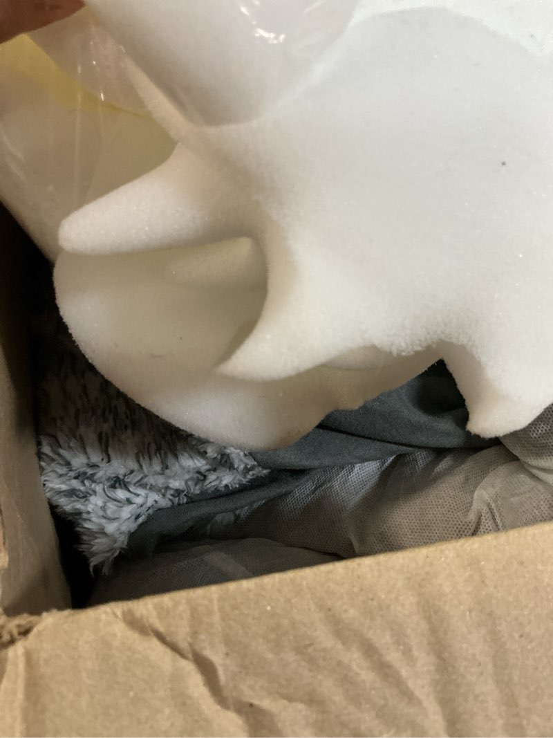 Condition photo showing As Is for Furhaven Orthopedic Dog Bed for Large Dogs w/ Removable Bolsters & Washable Cover, For Dogs Up to 95 lbs - Two-Tone Plush Faux Fur & Suede L Shaped Chaise - Stone Gray, Jumbo/XL Jumbo Stone Gray