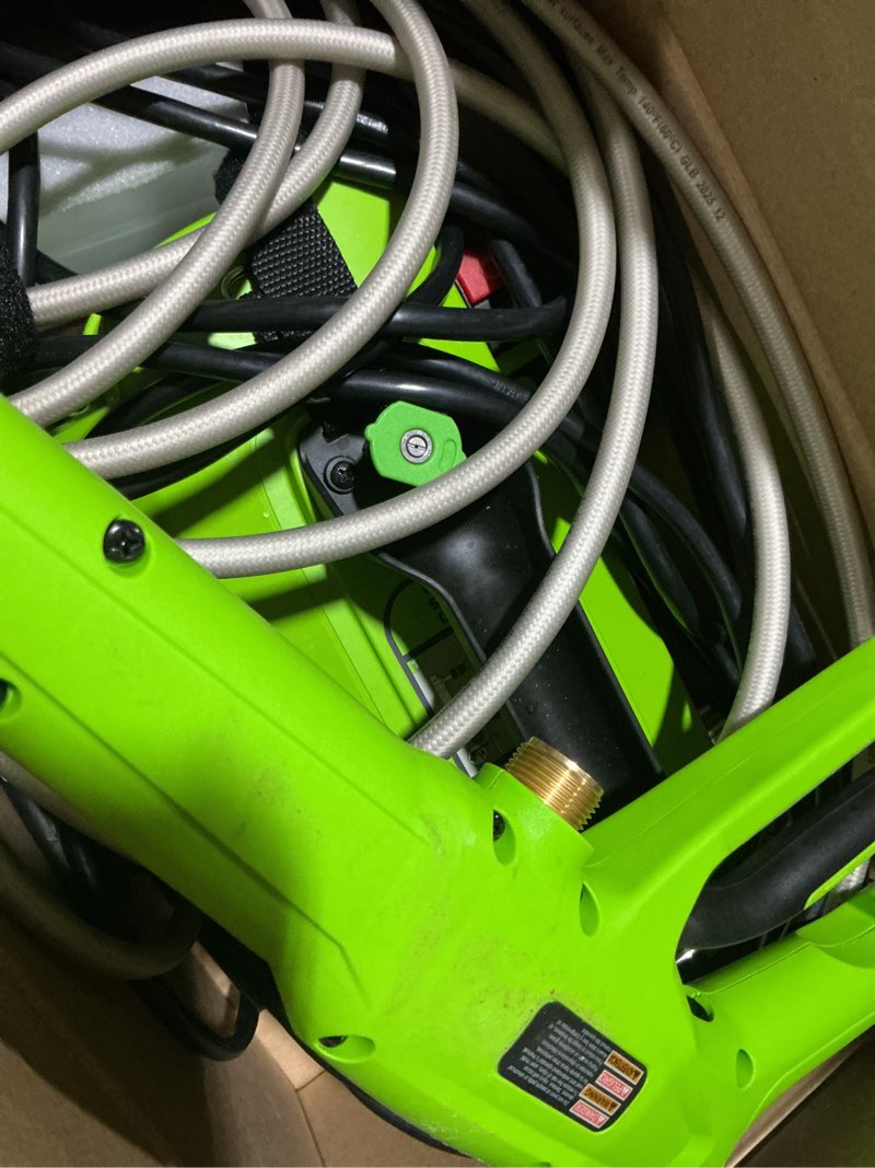 Condition photo showing As Is for greenworks 1800-psi 1.2-gpm cold water electric pressure washer with 2 spray tips