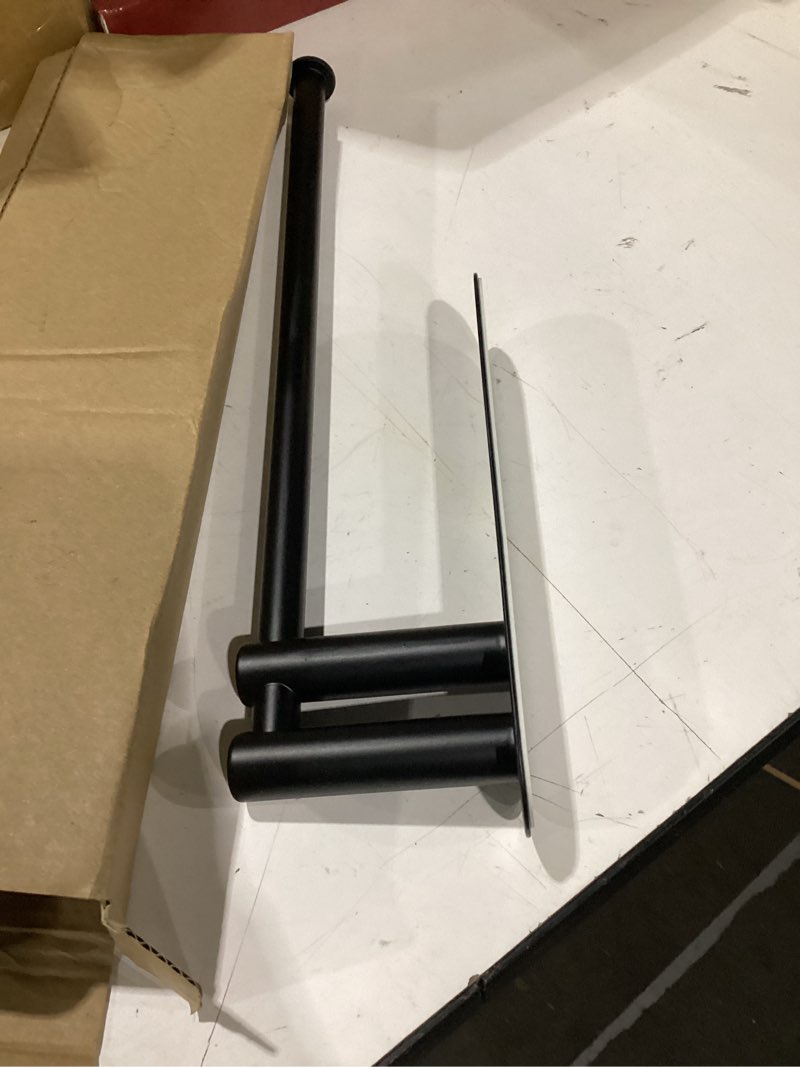 Condition photo showing New/Like New for paper towel holder under cabinet, upgraded dual-rod adhesive paper towel holder with longer base, stainless steel wall mounted holder for kitchen towels, no drill, black matte black