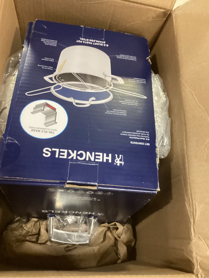 Condition photo showing As Is for HENCKELS Specialties 8.5-qt Pasta Pot with Lid and Strainers, Stainless Steel