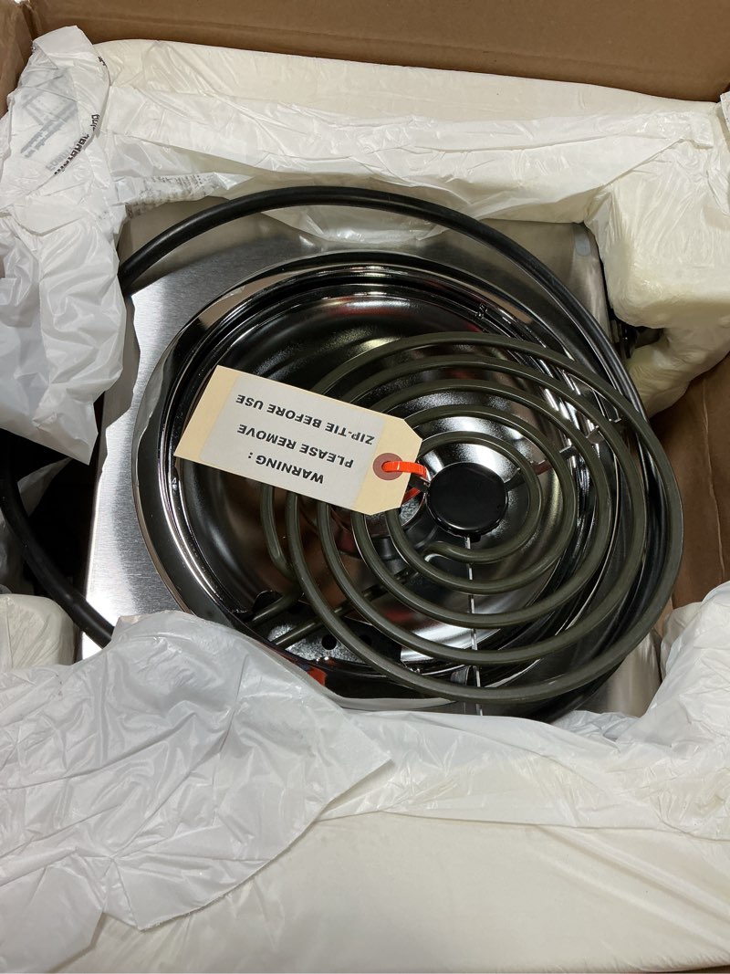 Condition photo showing New/Like New for 14" electric hotplate w/ (1) burner & infinite controls, 120v
