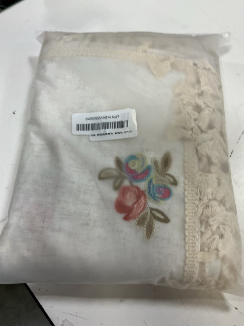 Condition photo showing New/Like New for floral linen table cloth for 8 foot rectangle table colorful flower pattern embroidered tablecloth cream colored fabric neutral farmhouse thick faux burlap tablecloth for dining buffet 60 x 120 orange embroidered floral pattern 120" x 60" (rectangular)