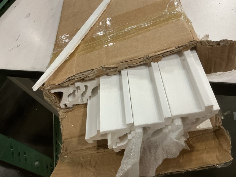 Condition photo showing As Is for 10 pack 39.37"(total 32.8 ft) ceiling crown molding with led duct kit white decorative crown moulding trim for seamless ambient accent lighting, easy led trim moulding strip installation