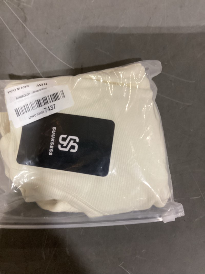 Condition photo showing New/Like New for suuksess women padded cotton ribbed tank tops high neck racerback basic tops small cream white