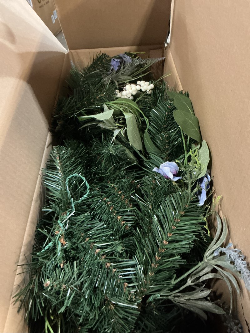 Condition photo showing As Is for 6 feet artificial floral garland with lavender, purple hydrangea, white berries and greenery (garland) season!