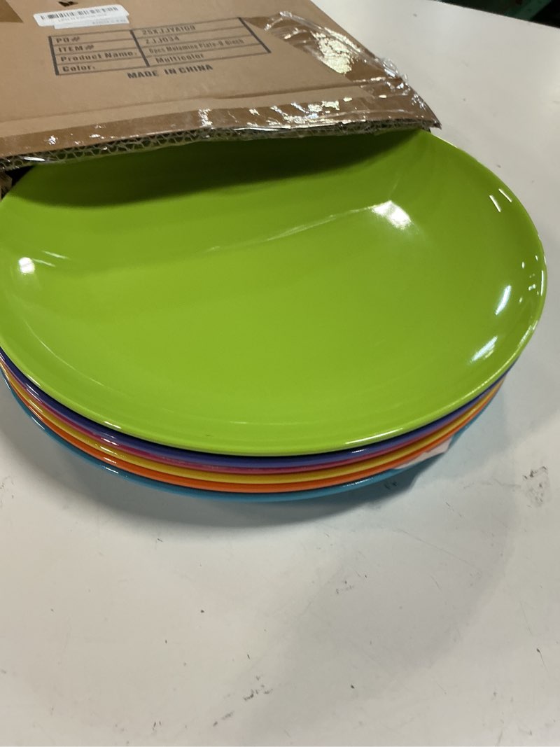 Condition photo showing Good Condition for 9.5-inch melamine dessert plates set?6-piece unbreakable colorful dishes,shatterproof & dishwasher safe for home, outdoor, camping, picnic, daily use -rainbow colors colorful 6pcs-9.5in