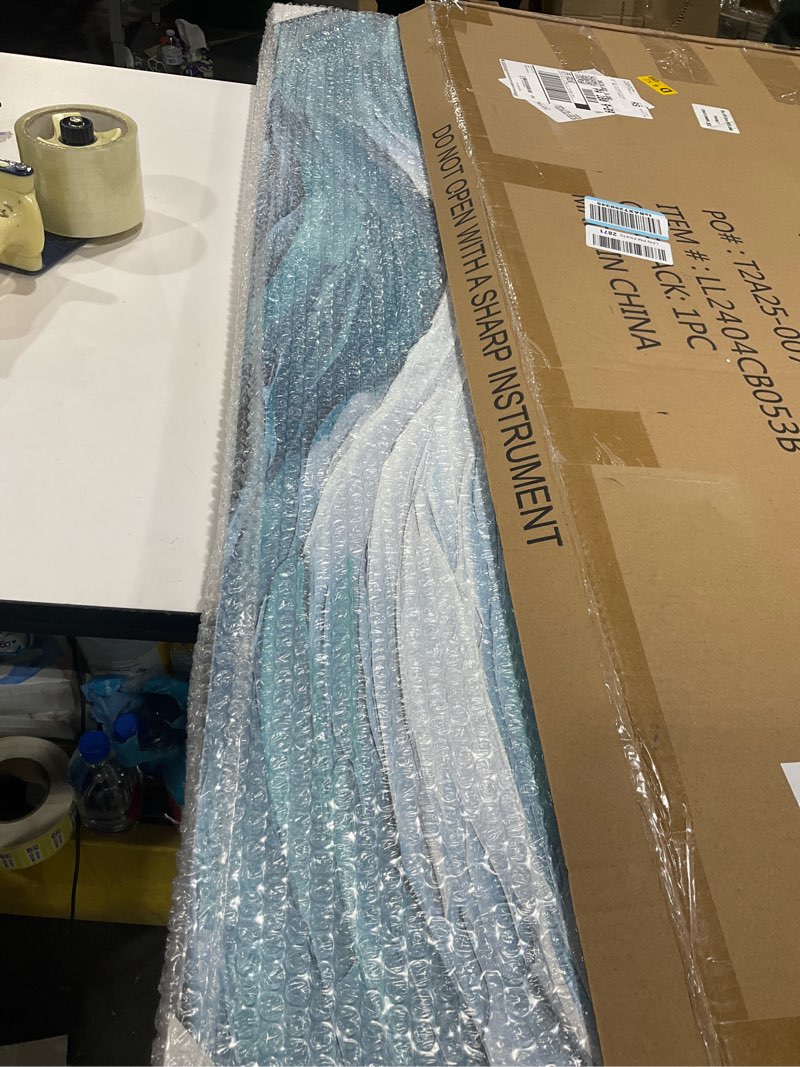 Condition photo showing Good Condition for TRAIN2 ART Abstract Wall Art for Living Room Blue and White Ocean Paintings Wall Decor Modern 3D Textured Canvas Wall Art Large Artwork for Living Room Bedroom Office 24"x48" Blue and White 3 48L" x 24W"