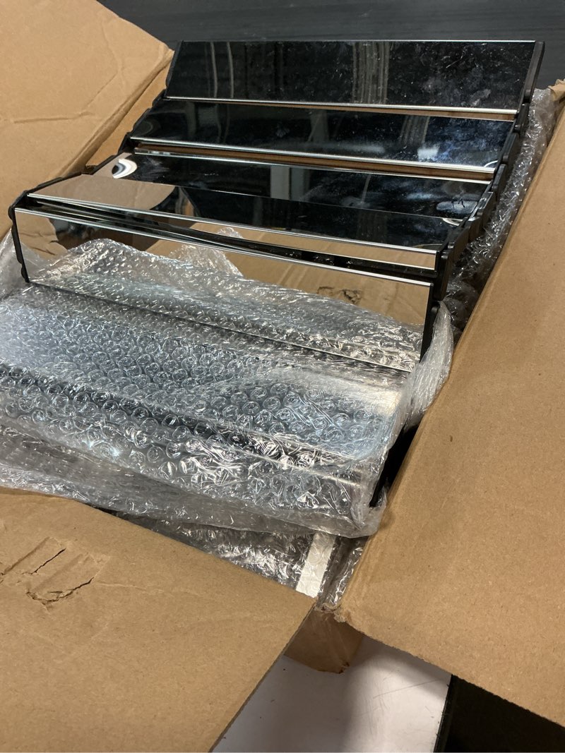 Condition photo showing Good Condition for fuqun above ground pool bar, 47" x 11.7" heavy-duty mirrored silver poolside table, stainless steel frame & tabletop, fits 2-4" top rails & 22.8-48.4" leg spacing, for round & oval frame pools silver mirror finish